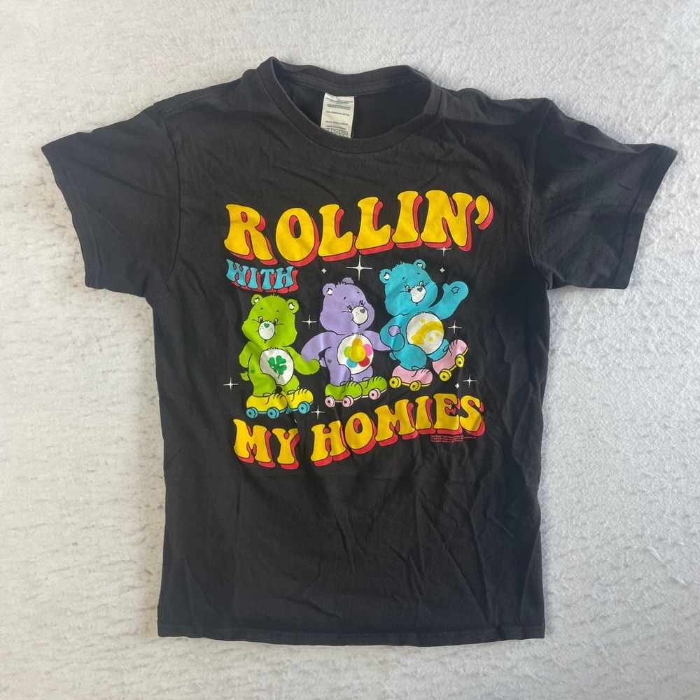 Care Bears Rollin With My Homies T-Shirt Small Black Graphic Tee Roller Skating